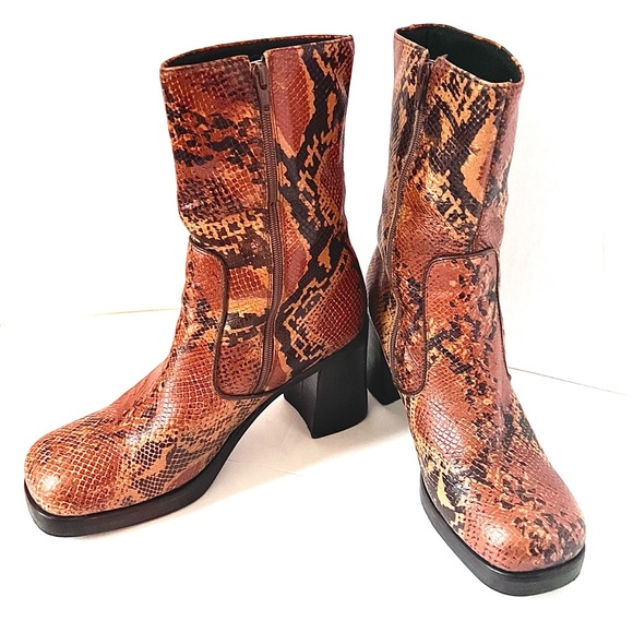 Durango Boots Genuine Leather Platform Western Snake Print Size 8.5 Brown Black - Picture 5 of 10